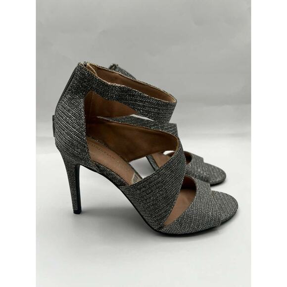 Christian Siriano Silver Shimmer Party Pumps 3.5" Heels Open Toe Ankle Strap 8 - Picture 9 of 10